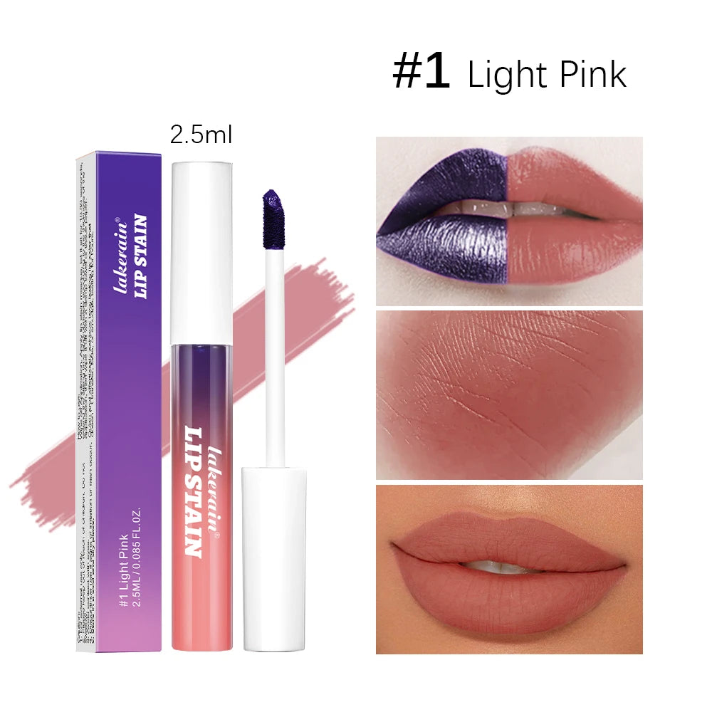 Showlu Smart General waterproof peel-off lip stain in deep red, showcasing its vibrant color and glossy finish on lips.