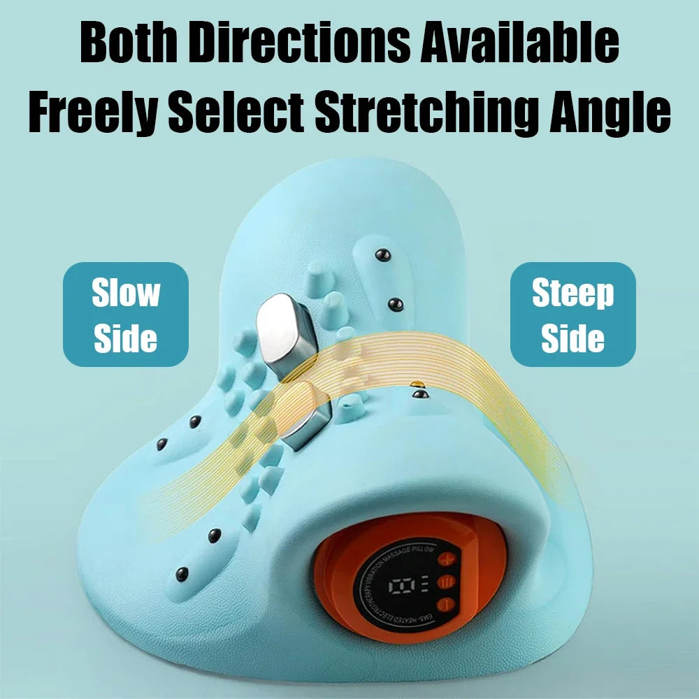 Showlu Smart General neck electric massage device showing a close-up of the device resting on a person's neck for relaxation.