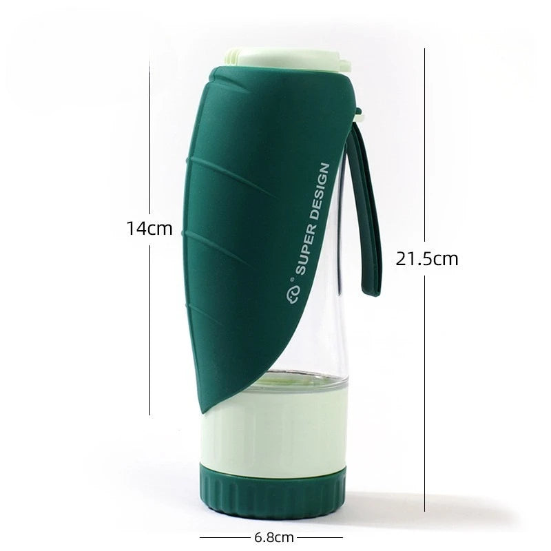 Showlu 2-in-1 portable dog water bottle and food container for hiking, compact and convenient for pet travel and outdoor adventures.