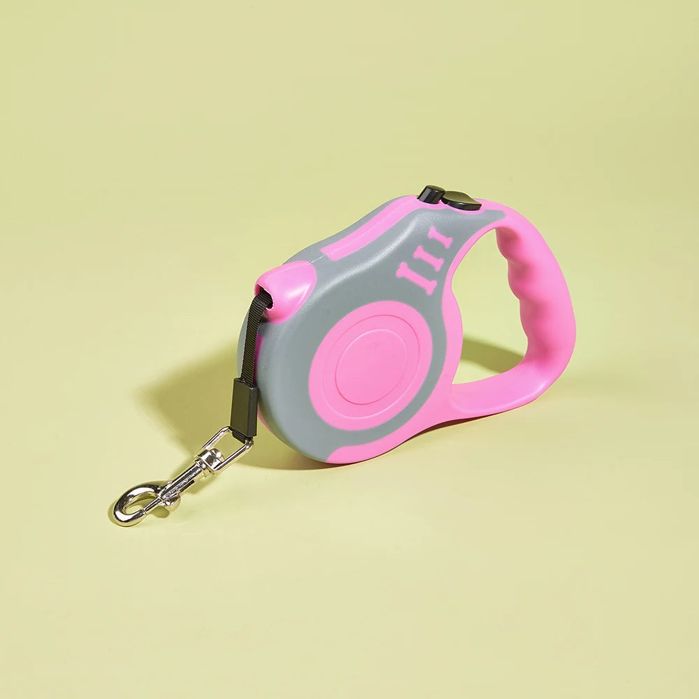 Showlu Fashion Store retractable dog leash for small dogs, durable nylon lead with 3m or 5m length for outdoor walks and hikes.