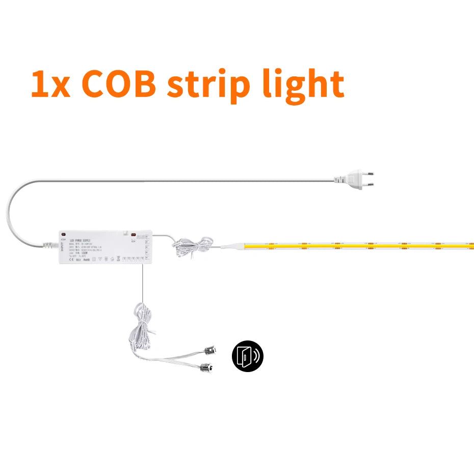 Showlu Smart General YEMEKE 12V COB LED strip with door sensor, showcasing the flexible LED strip with sensor attached