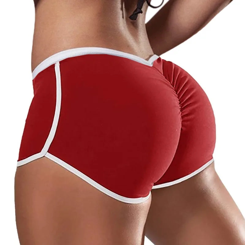 SHOWLU Women's yoga sports shorts made of polyester spandex, gym workout pants with a comfortable fit and stretchy fabric.
