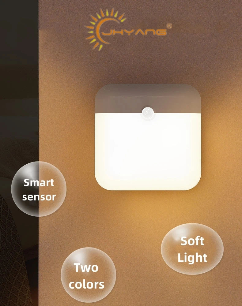 Rechargeable LED night light with motion sensor, USB charging, magnetic base, from Showlu Smart General.