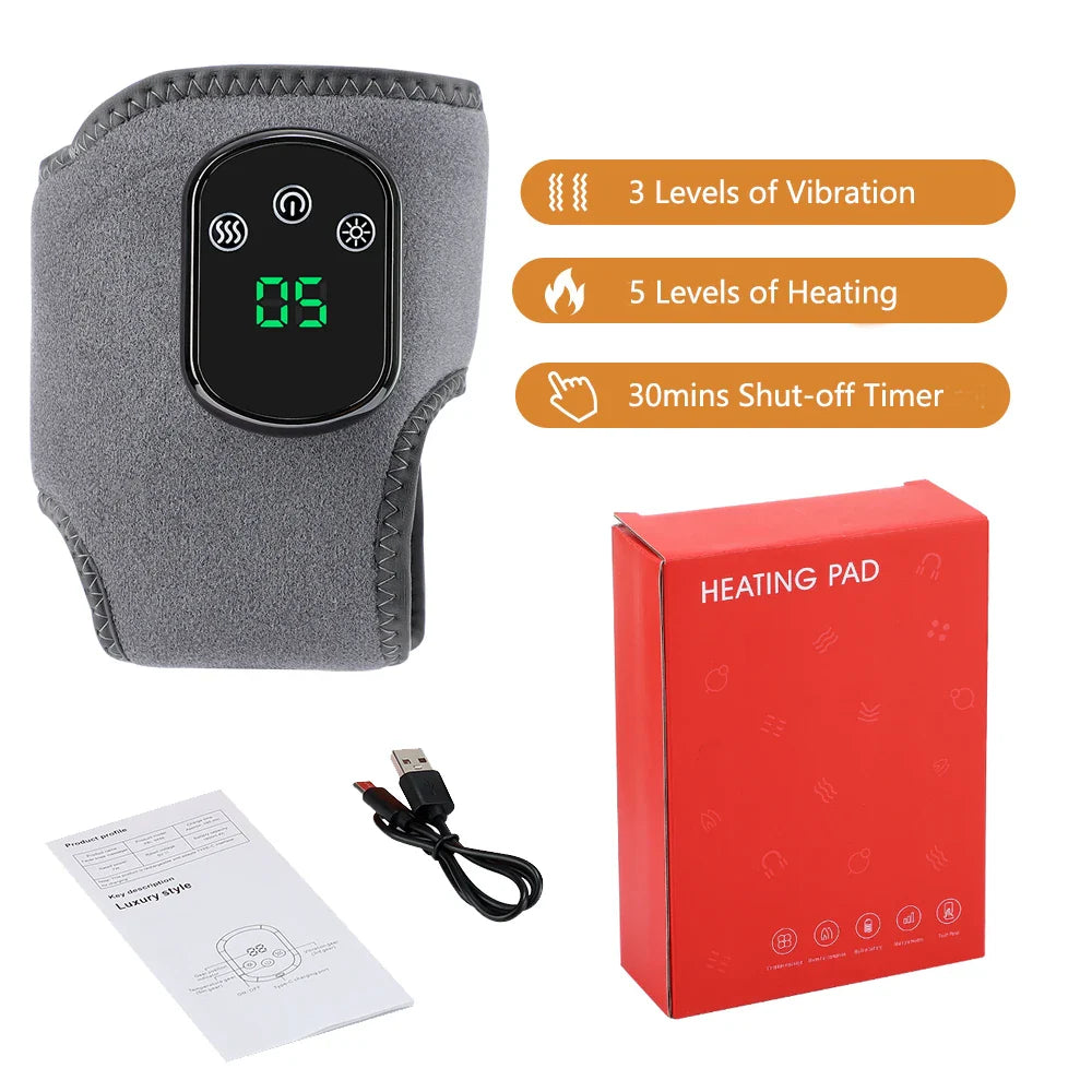 DearBeauty electric ankle massager with infrared heat and vibration wrap, shown wrapped around an ankle for soothing relief.