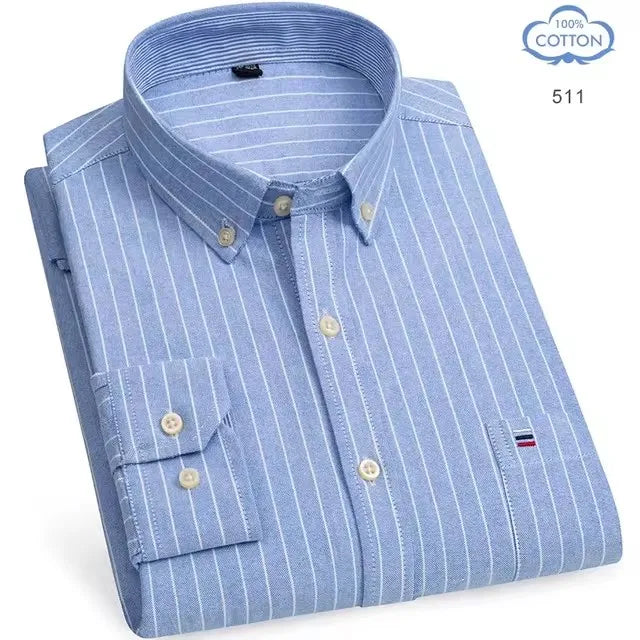 Men's long sleeve plaid cotton Oxford shirt with stripes and checks, in red, size 7XL, from Showlu Fashion Store.