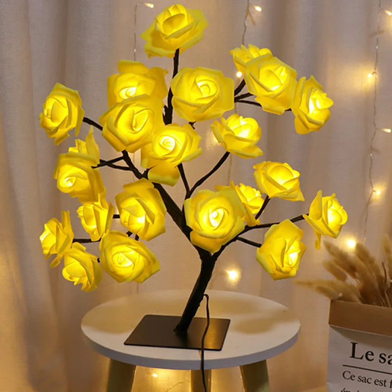 SHOWLU LED Rose Flower Table Lamp with stainless steel base, fairy night light design, ideal for decorative home lighting.