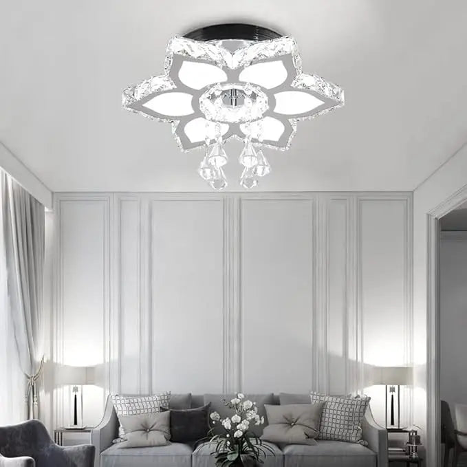 Modern FRIXCHUR LED Crystal Chandelier by Showlu Fashion Store, flush mount ceiling light with sparkling crystal details.