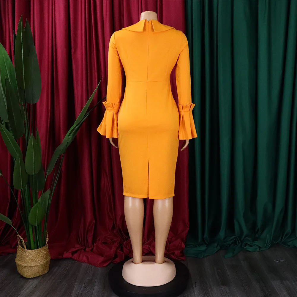 AOMEI Women Elegant Bodycon Dress Pencil Flare Sleeve V Neck Knee Length Business Office Vintage Cocktail Celebrity Sheath Gowns