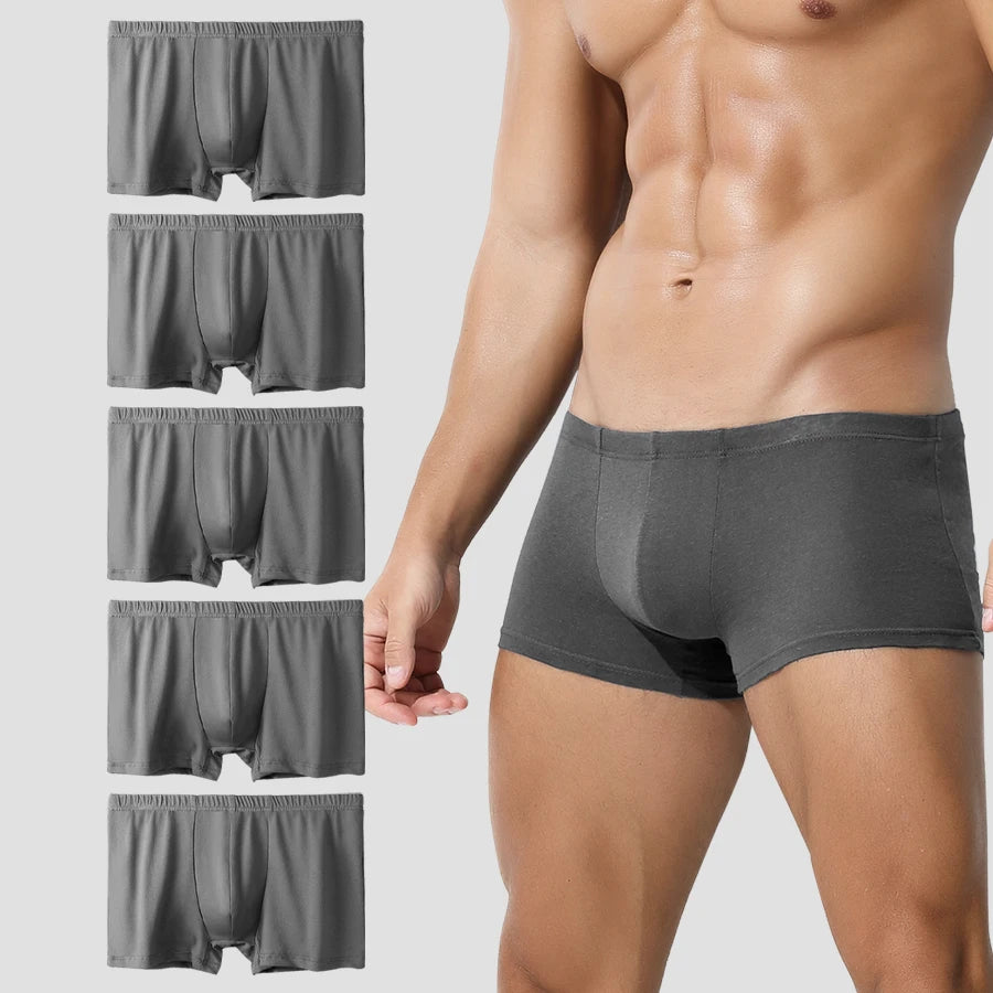 Showlu men's cotton boxer shorts set of five, breathable thin summer underwear with comfortable fit and simple design.