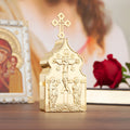 Metal Jesus Crucifix Set with Bible box, rosary, and candle decor, featuring detailed religious symbols and craftsmanship.