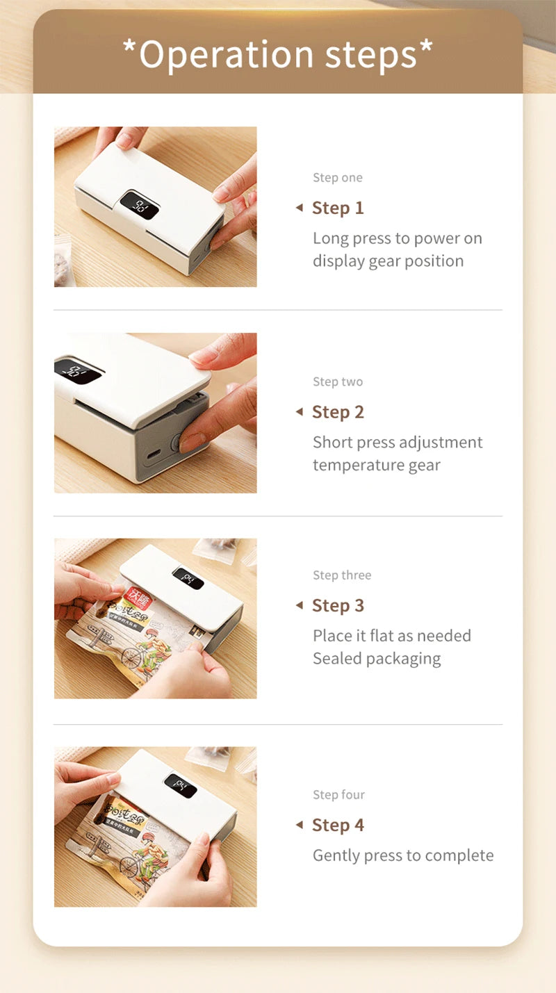 Showlu Smart General mini bag sealer compact device for sealing plastic bags, shown in a close-up image with a sleek design.