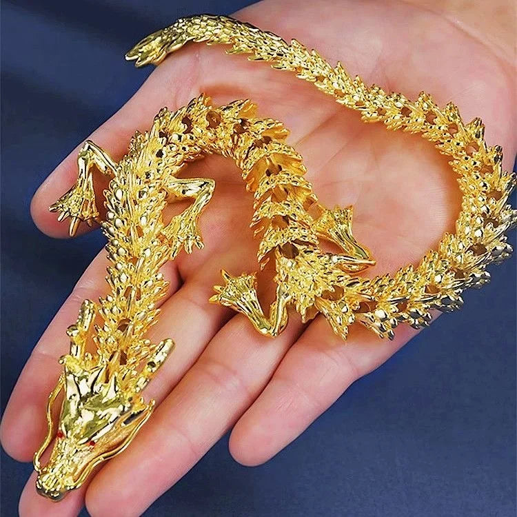 Golden alloy 3D dragon statue by Showlu Fashion, movable desktop decor with intricate dragon design and detailed craftsmanship.