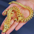 Golden alloy 3D dragon statue by Showlu Fashion, movable desktop decor with intricate dragon design and detailed craftsmanship.