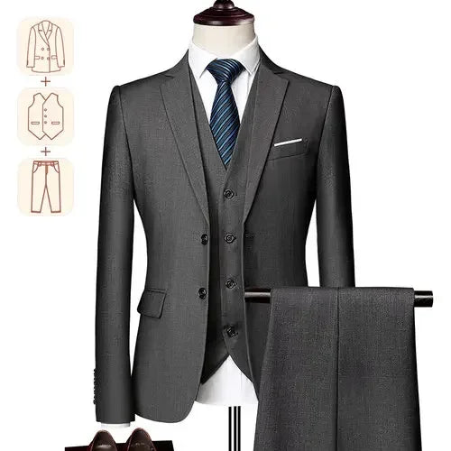 Men's business casual suit from Showlu Fashion, solid color formal tuxedo set for weddings, parties, and prom events.