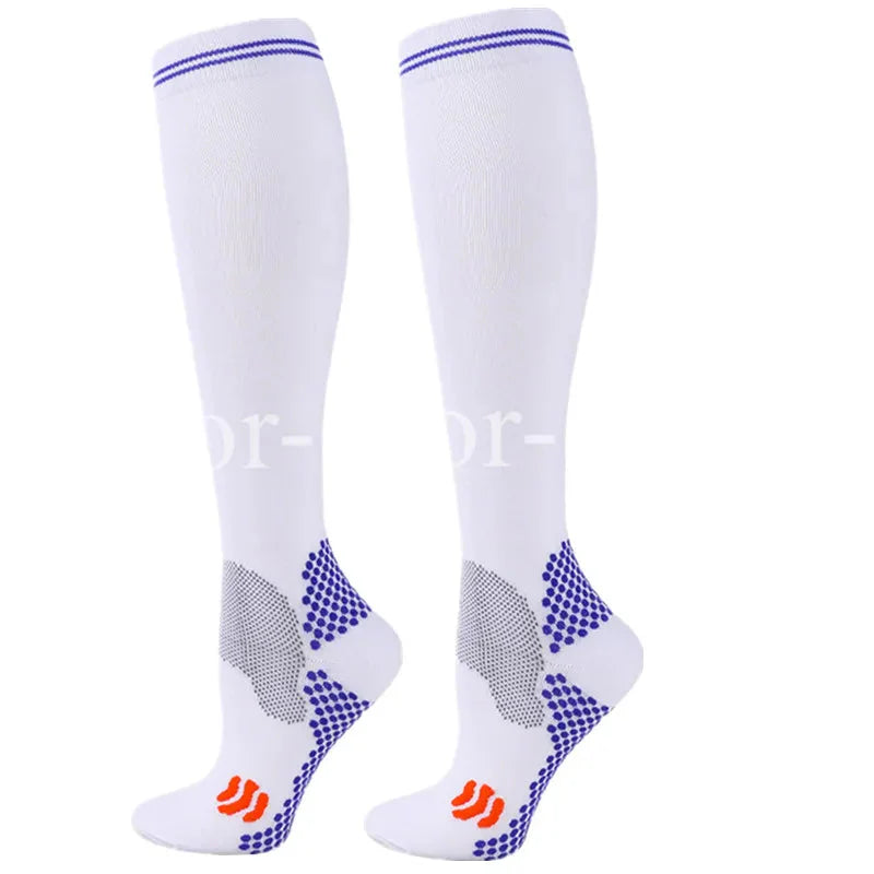 Showlu men's knee-high compression golf socks made of nylon, designed for comfort and support during sports activities.