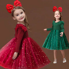 Children Casual Clothes for Autumn Girl Mesh Dress for Long Sleeve 3-8Y Kids Sequin Dress Christms Birthday Party Princess Dress
