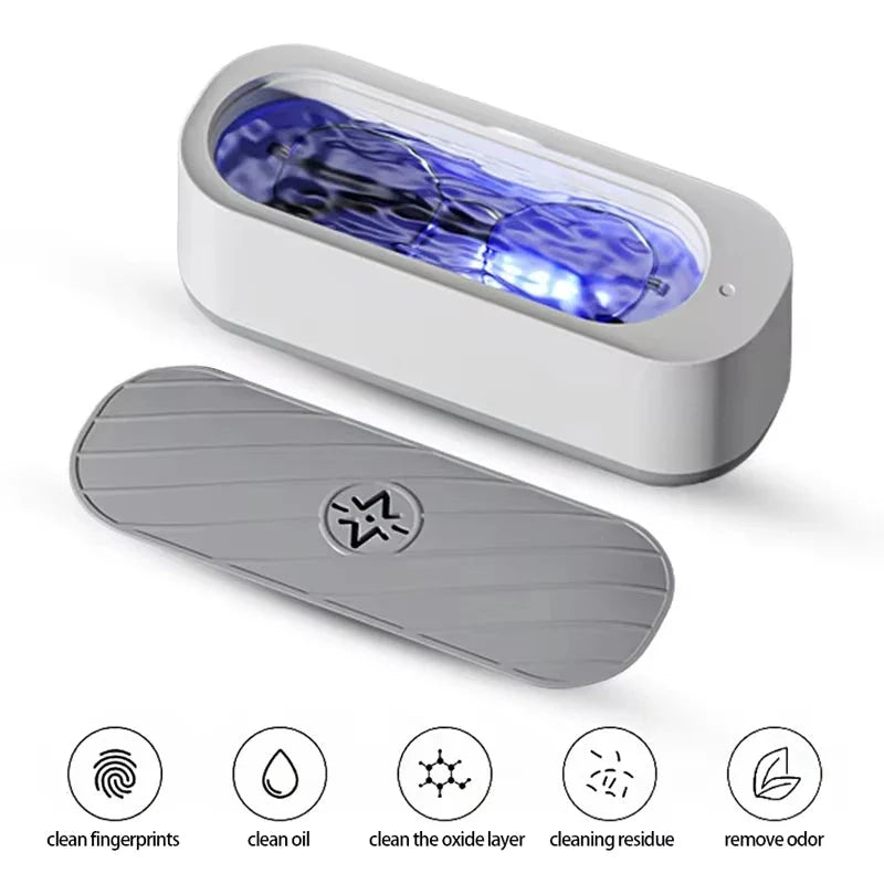 Ultrasonic jewelry cleaner by Showlu featuring a compact design and high-frequency 45000Hz wash technology.