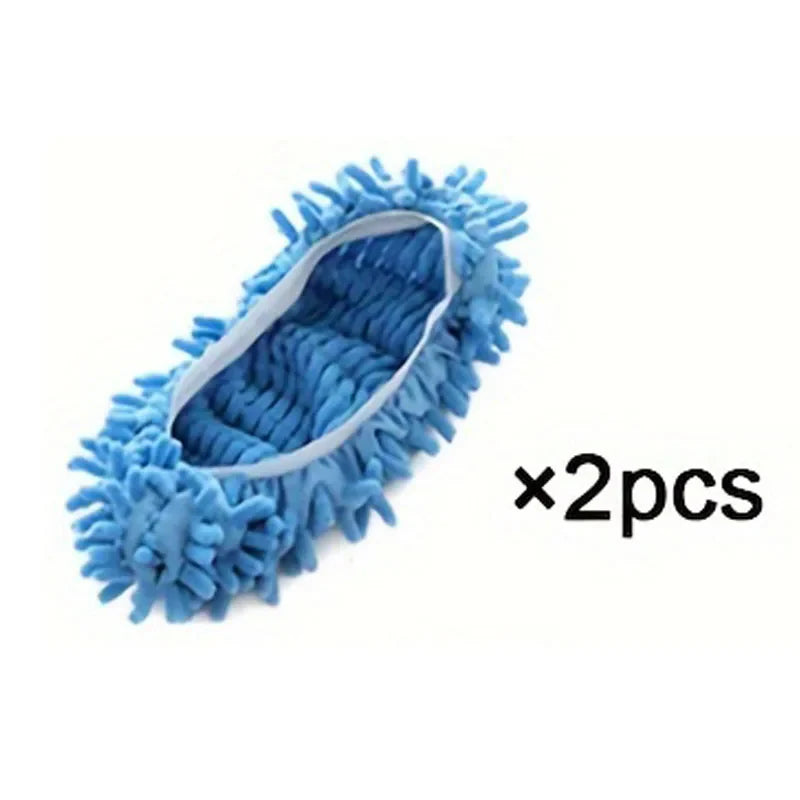 Showlu microfiber mop slippers with washable chenille socks for easy floor cleaning and dusting.