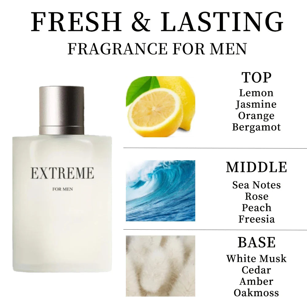 SHOWLU EXTREME Eau de Parfum for Men bottle, 3.4 oz, with sleek design and long-lasting fragrance visible in the image.