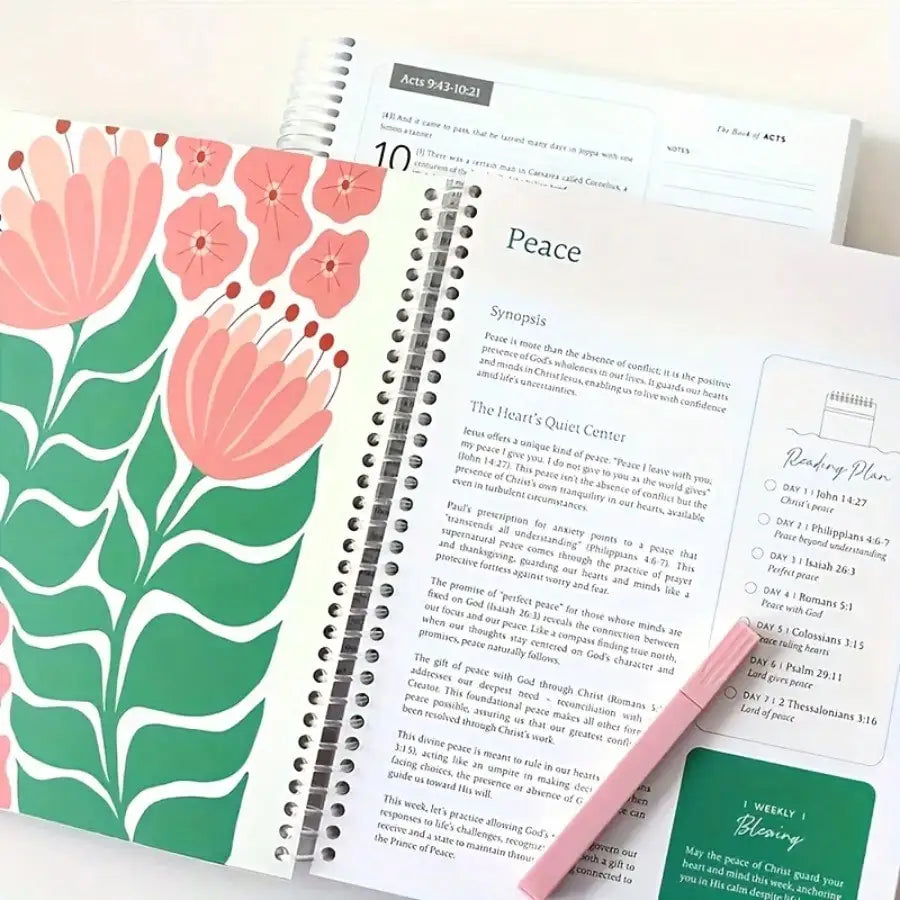 Showlu 52-week Bible study devotional journal for women, spiral-bound with inspirational pages and space for reflections.