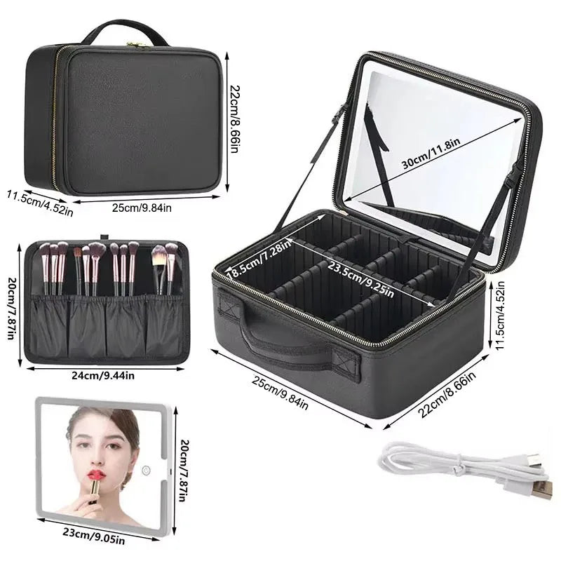 Large SNUGUG Smart LED cosmetic case by SHOWLU FASHION STORE featuring PU leather travel makeup bag with built-in LED lighting.
