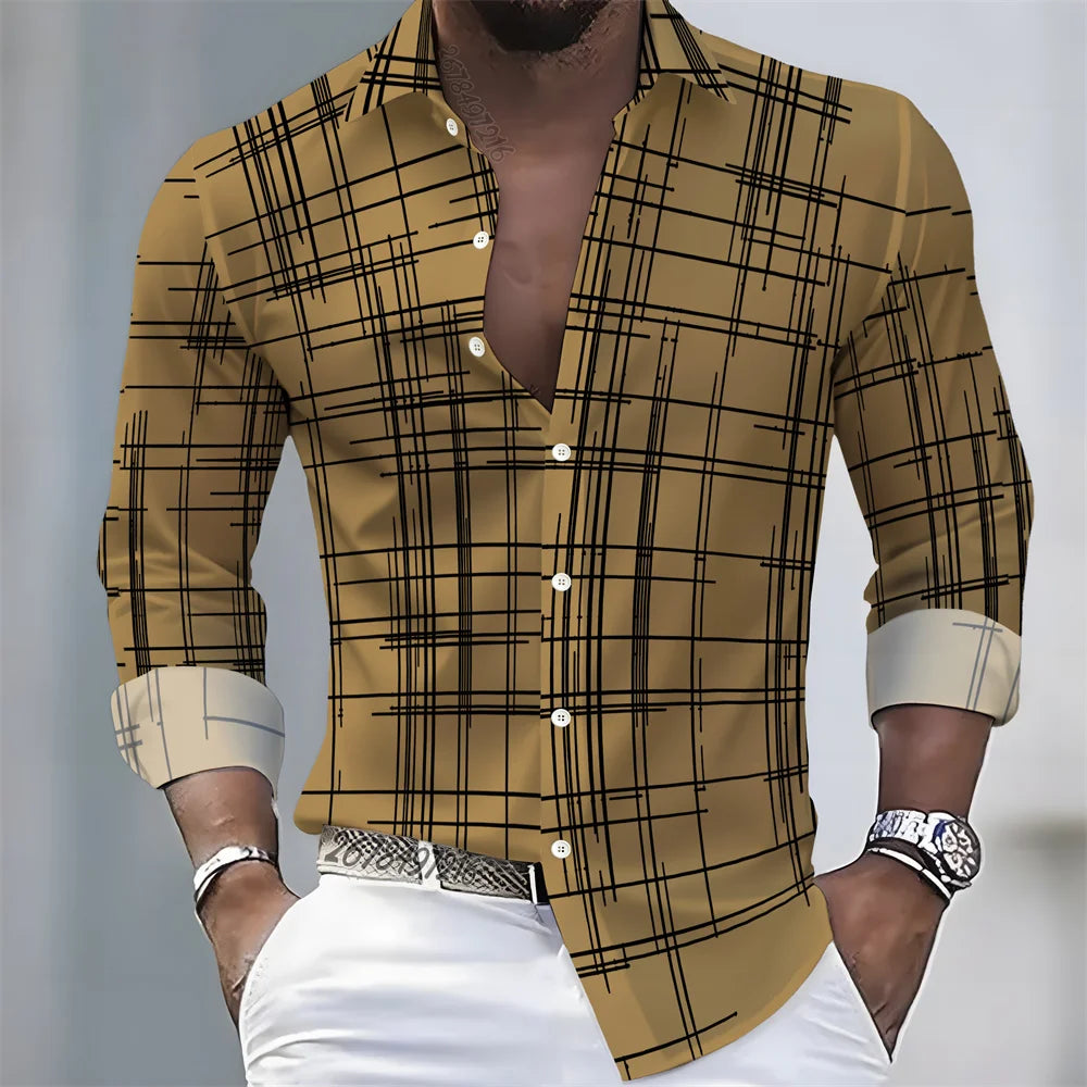 Men's long-sleeved striped shirt with 21 spring and autumn colors, casual European and American style, loose fit, comfortable top.