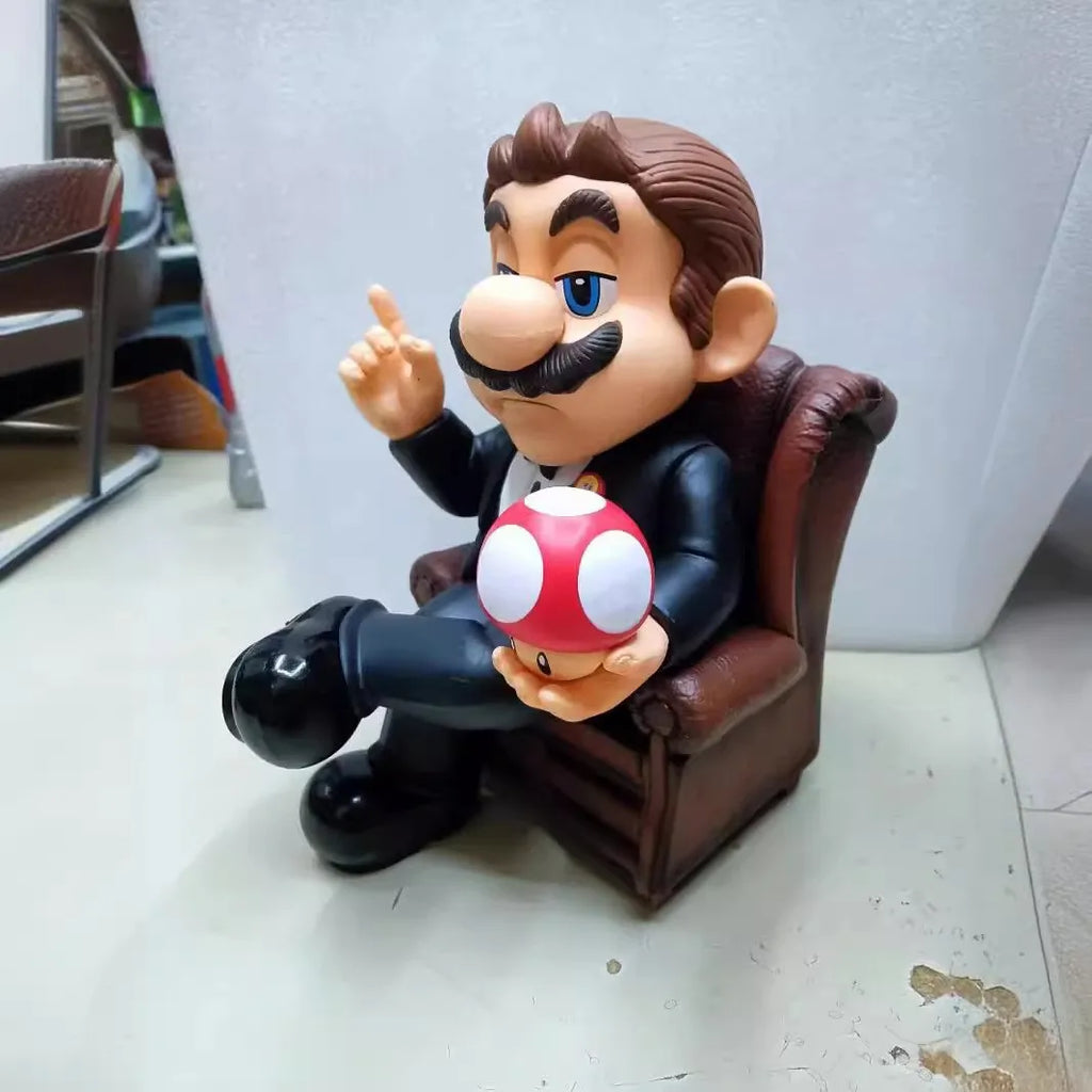 Super Mario as The Godfather PVC action figure by Bandai, 16cm, featuring detailed character design and classic pose.