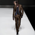 Elegant satin men's 2-piece suit with peak lapel blazer and matching pants, suitable for weddings and formal events.