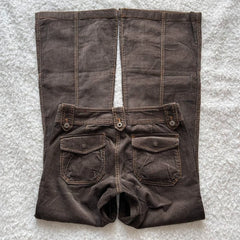 Y2K Brown Flared Jeans Womens Clothing Goth Retro Multi Pockets Low Rise Denim Trousers Harajuku Hot Girl Sexy Slim Jean Pants
