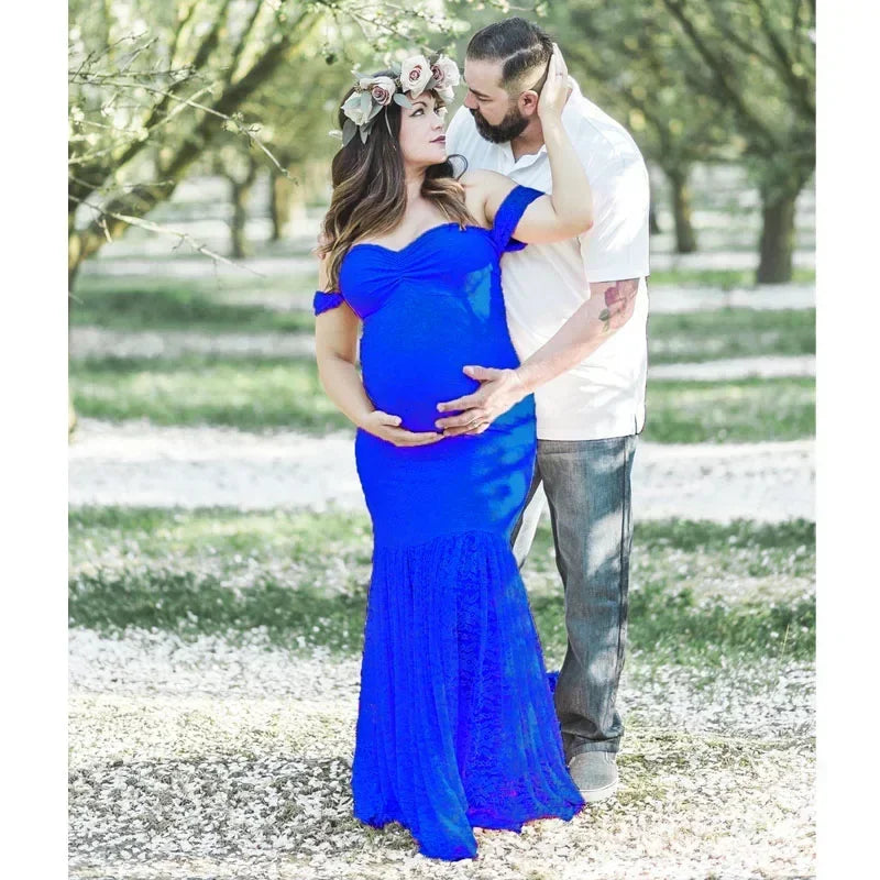 Showlu Fashion lace maternity dress, sexy mermaid-style pregnancy maxi gown with elegant design and flowing fabric.