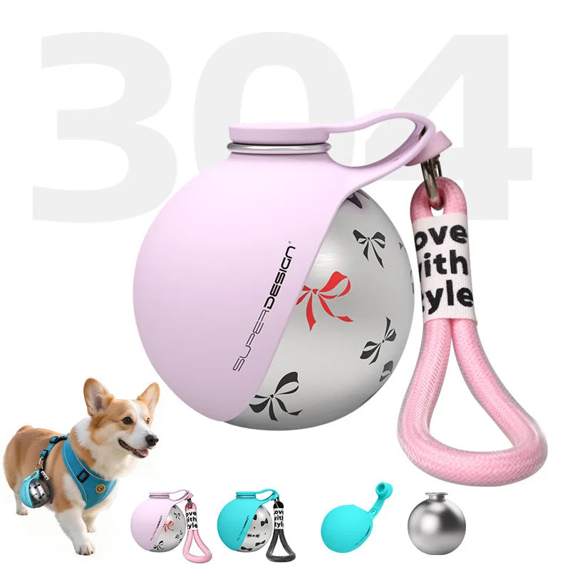 Showlu 280ml stainless steel pet water bottle with portable silicone bowl for on-the-go hydration.