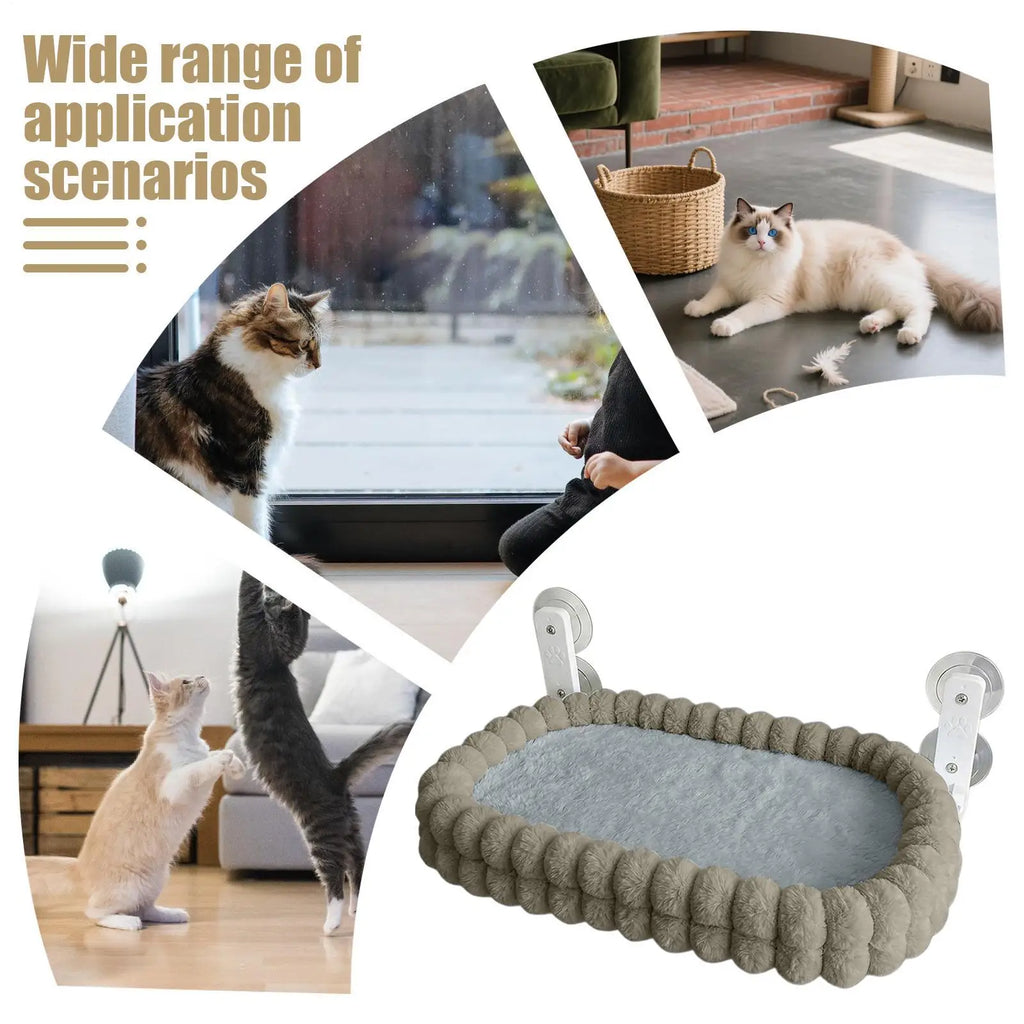 Foldable Showlu Cat Window Perch with double-sided plush hammock for kittens, providing a cozy lounging spot on the window.