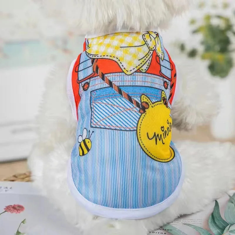 Cute Wang Shan Meow quick-drying dog vest in cartoon polyester, lightweight puppy shirt for small dogs.
