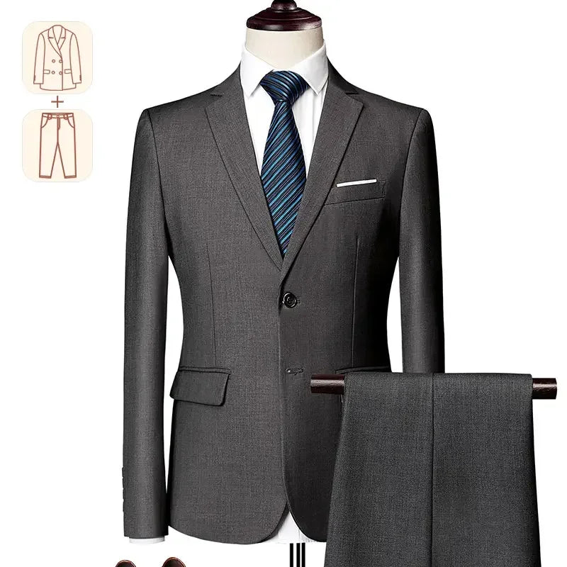 Men's business casual suit for weddings by Showlu Fashion, solid color formal suit set with tuxedo style for prom and parties.