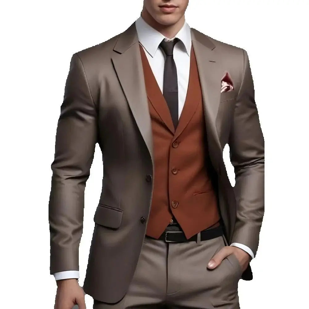 Fashion Men Suits Notch Lapel Single Breasted Full Sets Customized Made 3 Piece Jacket Pants Vest Wedding Costume Homme 2025 SHOWLU FASHION STORE