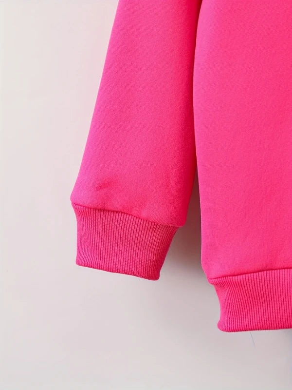Showlu baby girl fleece hoodie and pants set with letter print, soft and cozy for little girls, featuring a hood and elastic waistband.
