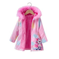 Pink unicorn winter coat for girls by Showlu Fashion Store, thick cotton padded jacket with cozy insulation and playful unicorn design.