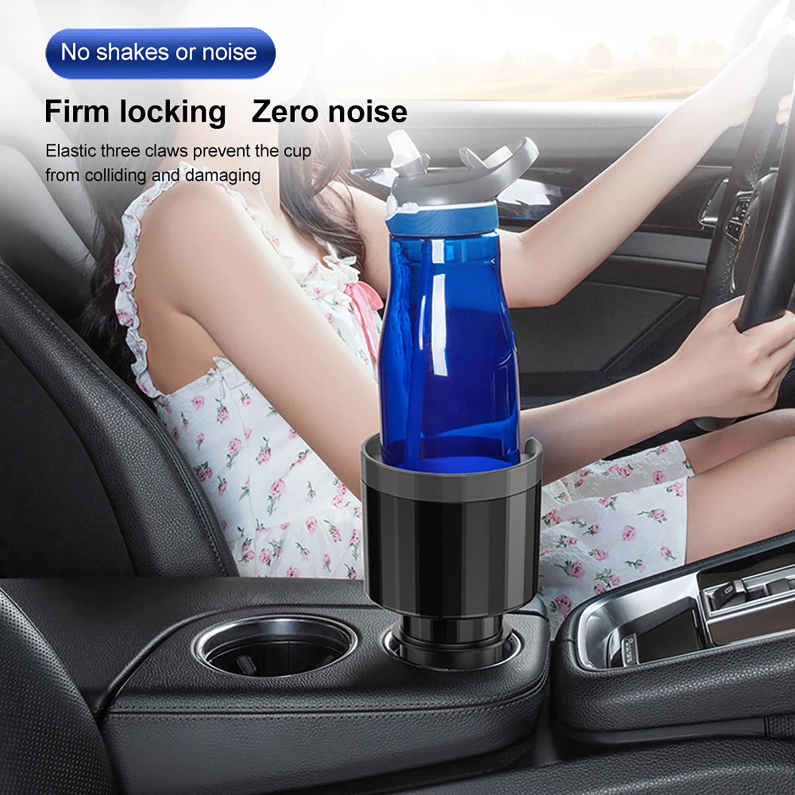 Showlu Smart General car cup holder expander fits larger cups, providing extra space and stability inside vehicle cup holders.