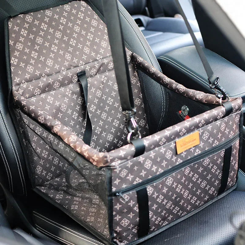 Showlu Waterproof Mesh Pet Car Seat Bag and Folding Dog Travel Mat showing mesh sides and foldable design for pet travel safety