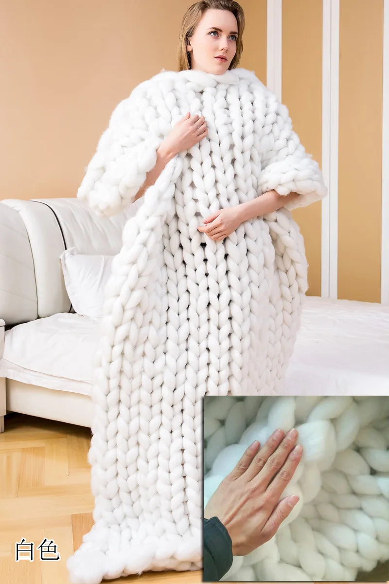 Chenille Chunky Knit Blanket Throw Handmade Warm Cozy Blanket Couch Bed Soft Fleece Banket Christmas Thick and Giant Yarn Throws