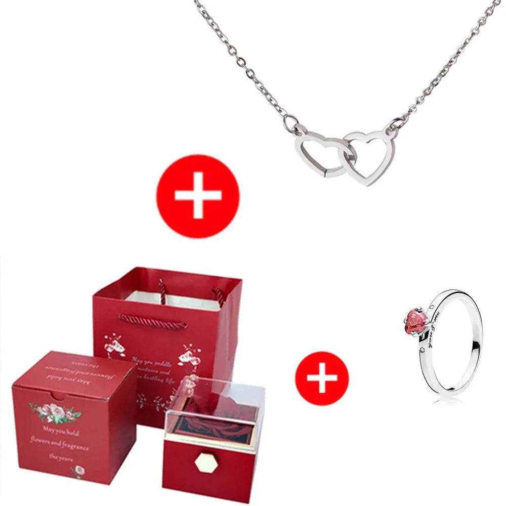 SHOWLU FASHION STORE JMjermyn rotating eternal rose jewelry box with wedding necklace case, featuring a decorative floral design