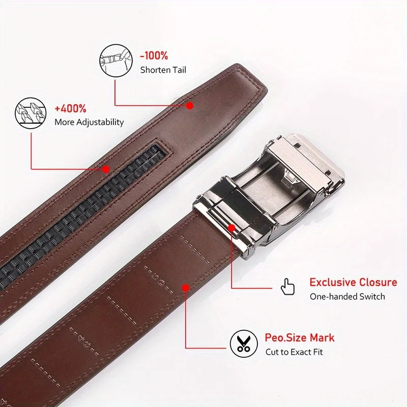 Men's leather belt by Showlu Fashion with micro adjustable feature, perfect for dressing up and versatile for any outfit.