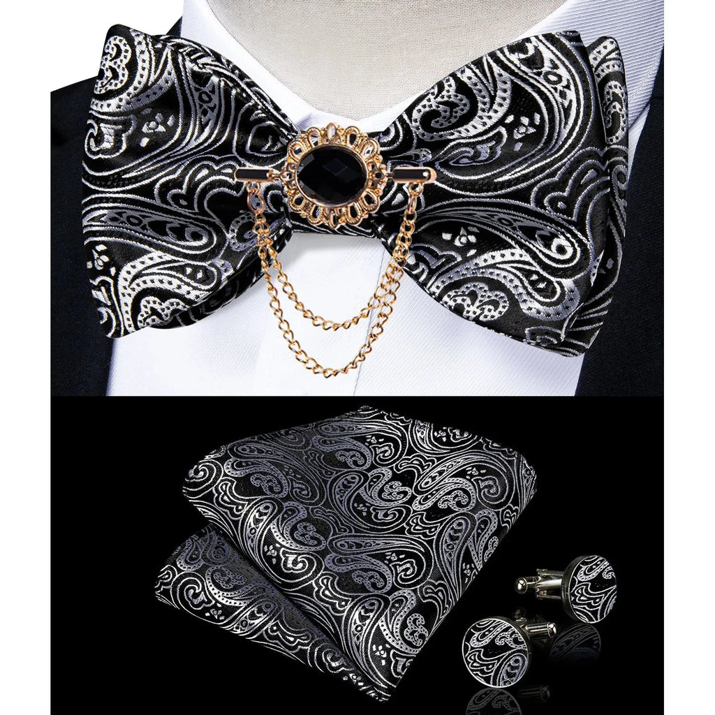 Pink plaid silk self-tie bow tie set with brooch and handkerchief, stylish accessory by SHOWLU FASHION STORE.