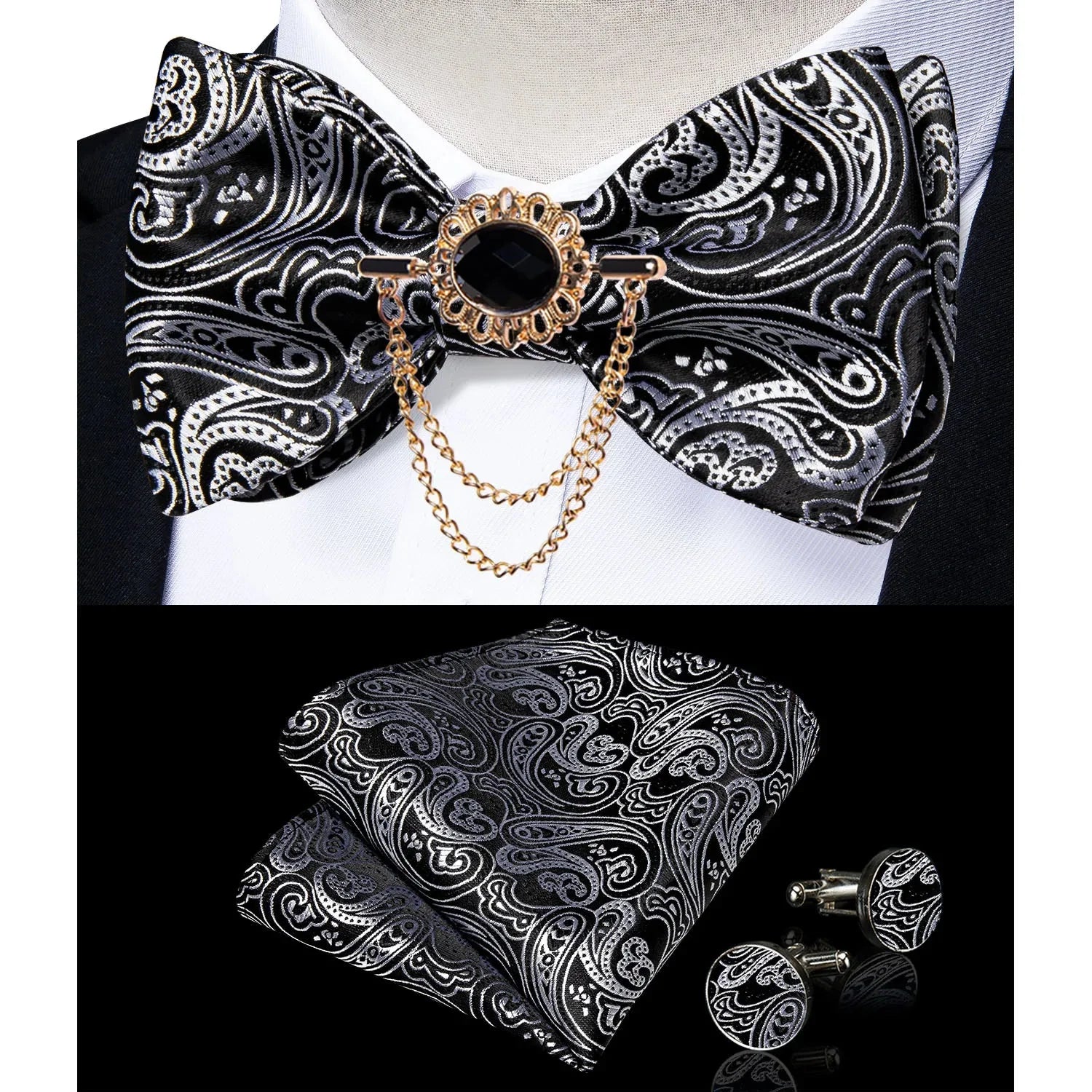 Pink plaid silk self-tie bow tie set with brooch and handkerchief, stylish accessory by SHOWLU FASHION STORE.