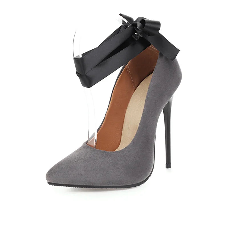 Showlu Fashion Women's pointed toe pumps with 12cm thin high heels, stylish party shoes in black, featuring elegant design and sleek silhouette.