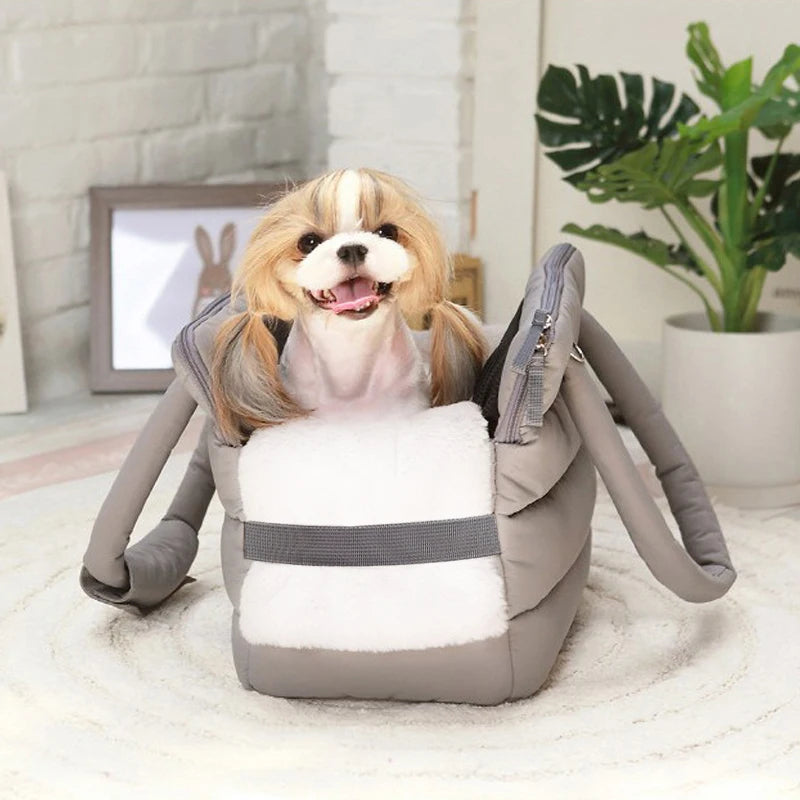 Showlu Fashion Store YKOSMB winter pet carrier bag in warm windproof nylon with included travel mat, designed for comfortable pet transport.