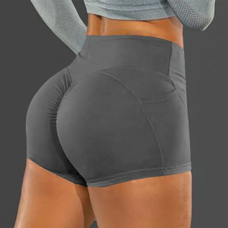 High waist SHOWLU seamless fitness shorts with knit hip lifting design, ideal for workout and active wear.