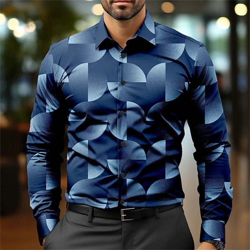 Men's long-sleeved casual shirt from Showlu Fashion Store, simple fall streetwear top suitable for office and everyday wear.