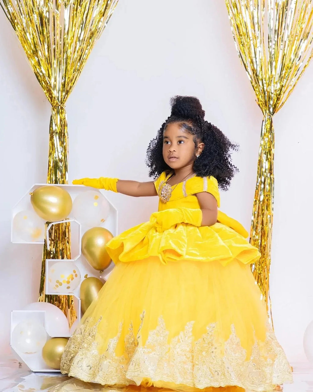 Yellow Flower Girl Dresses For Wedding Lace Appliques Tulle Puffy Princess Girl Birthday Dresses for Photoshoot Customized