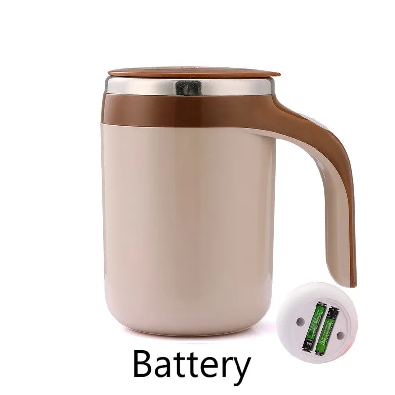 SHOWLU Rechargeable automatic stirring coffee mug in stainless steel with lid, showcasing sleek design and built-in motor for mixing.